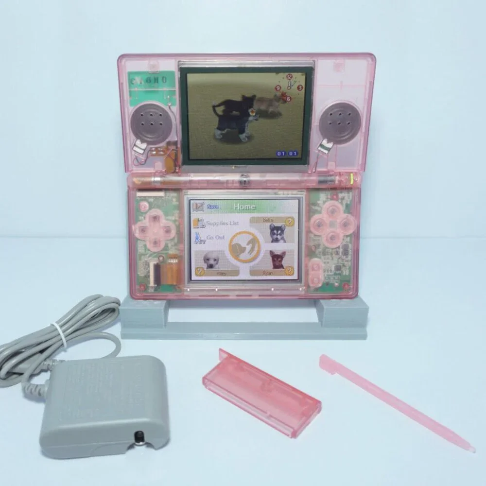 Nintendo DS Lite Transparent Clear Cherry Pink Handheld System with Charger